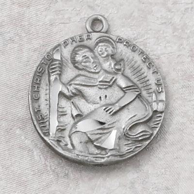 St. Christopher Medal Pewter Raised Pendant Necklace - 24" Chain - Saint-Mike.org