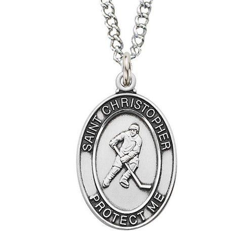 St. Christopher Hockey Medal Necklace - 24" Chain - Saint-Mike.org