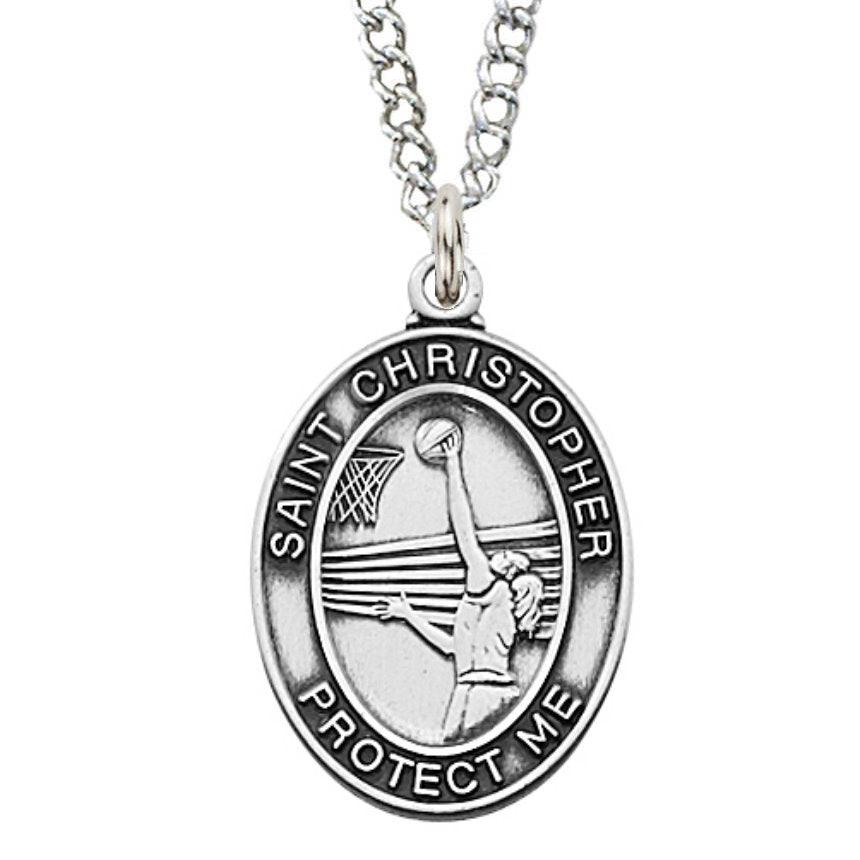 St. Christopher Girls Basketball Medal Necklace - 18" Chain - Saint-Mike.org