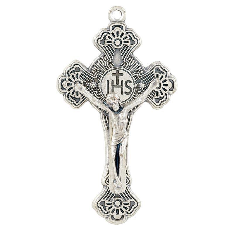Adoration Crucifix Pewter Pendant Necklace (Heritage Collection) - 24" Chain - Saint-Mike.org