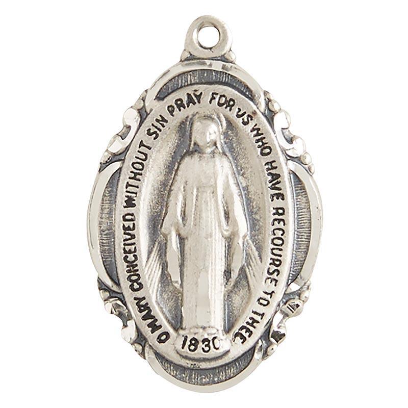 Miraclous Medal Necklace Sterling Silver Pendant - 18" Chain - Saint-Mike.org