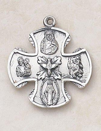 Sterling Silver Four Way Medal Maltese Necklace - 24" Chain - Saint-Mike.org