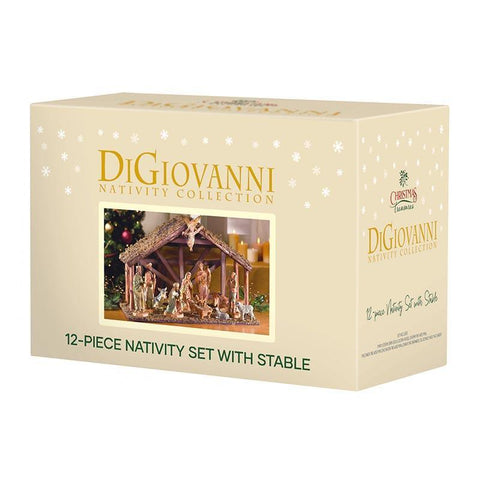 12 Piece Nativity Scene with Wood Stable (Digiovanni Collection) - 15" W Stable - Saint-Mike.org