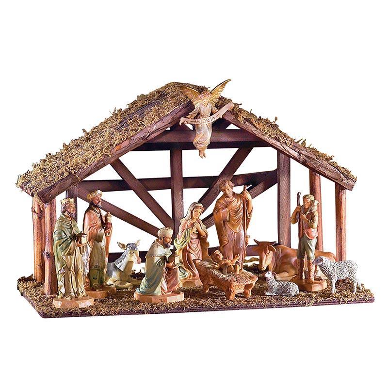12 Piece Nativity Scene with Wood Stable (Digiovanni Collection) - 15" W Stable - Saint-Mike.org