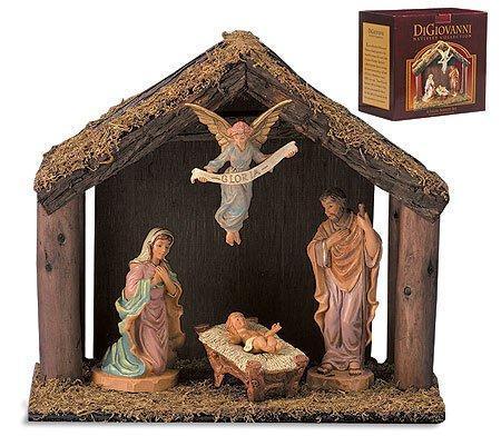 4-Piece Nativity Set w/ Wood Stable (Digiovanni Collection) - 10" H - Saint-Mike.org