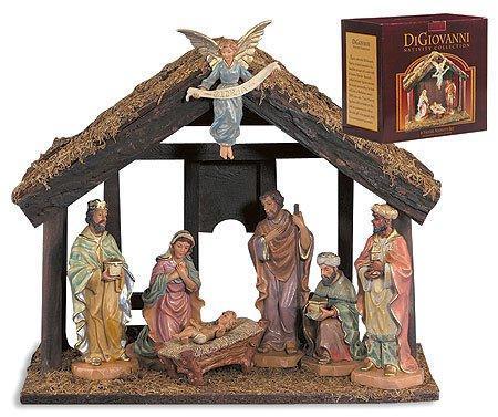 7-Piece Nativity Set w/ Wood Stable (Digiovanni Collection) - 11" H - Saint-Mike.org