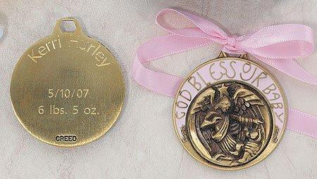 Pink Crib Medal Welcoming Baby - 1.75" Dia - Saint-Mike.org
