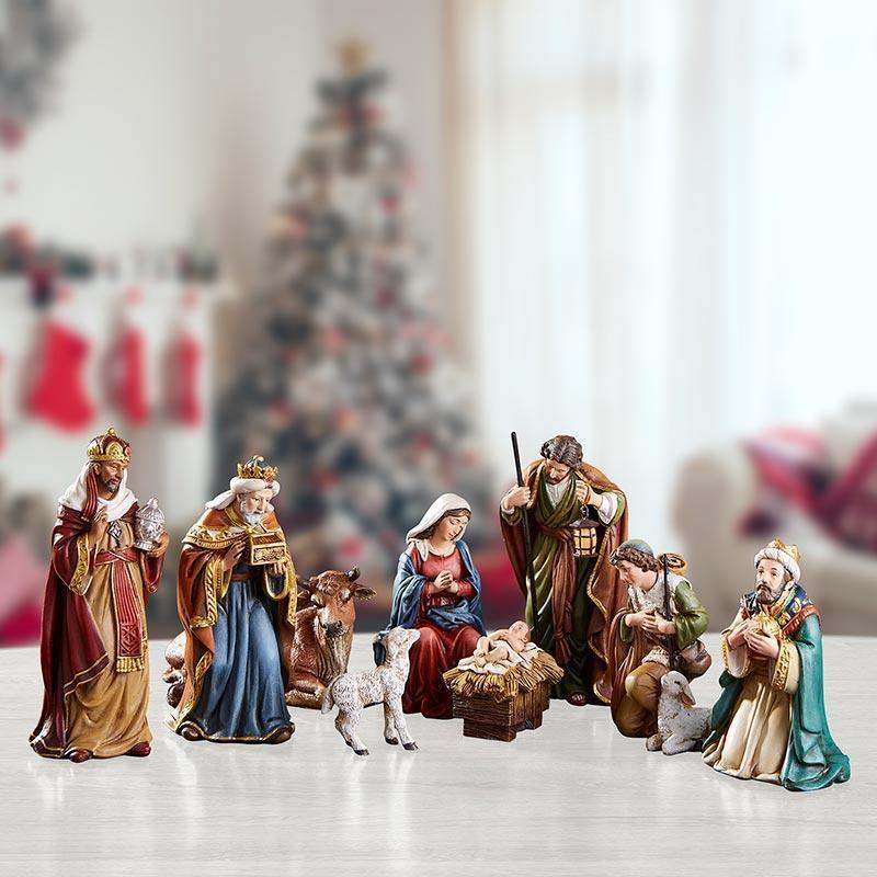 9-Piece Nativity Set (Michael Adams Collection) - 5" H - Saint-Mike.org