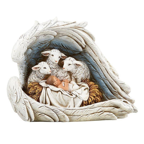 Adoring Sheep at the Manager Figurine (Silent Night Collection) - 5" H - Saint-Mike.org