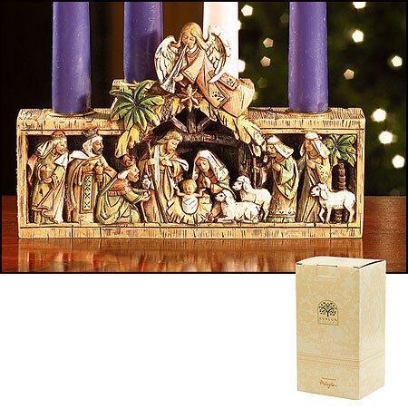 Advent Nativity Candle Holder (O Come Emmanuel Collection) - 8" W - Saint-Mike.org