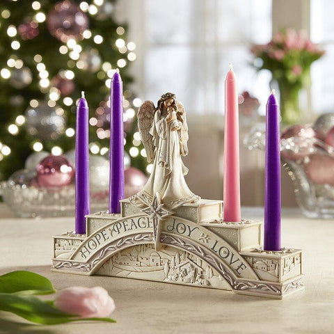 Angel Advent Candle Holder (O Come Emmanuel Collection) - 7.25" H - Saint-Mike.org