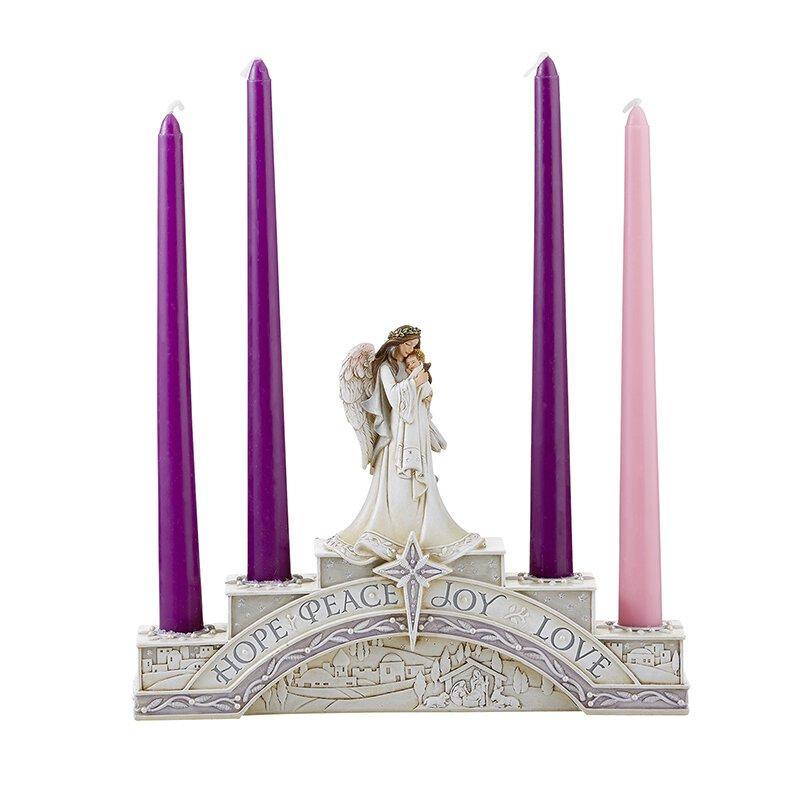 Angel Advent Candle Holder (O Come Emmanuel Collection) - 7.25" H - Saint-Mike.org