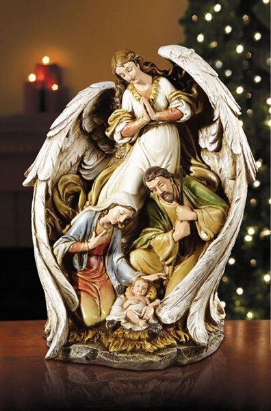 Angel With Nativity Scene (Savior is Born Collection) - 15" H - Saint-Mike.org