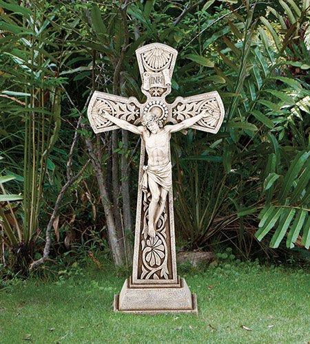 Stone Resin Garden Crucifix (Monte Cassino Collection) - 24" H - Saint-Mike.org