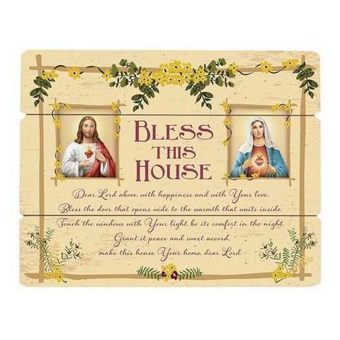 Bless This House Pallet Sign (Ars Sacra Collection) - 12" H - Saint-Mike.org