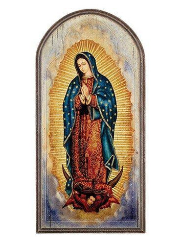 Our Lady of Guadalupe Arched Wood Plaque (Rufina Collection) - 15" H - Saint-Mike.org