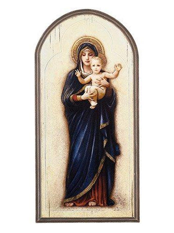 Madonna & Child Arched Wood Plaque (Rufina Collection) - 15" H - Saint-Mike.org