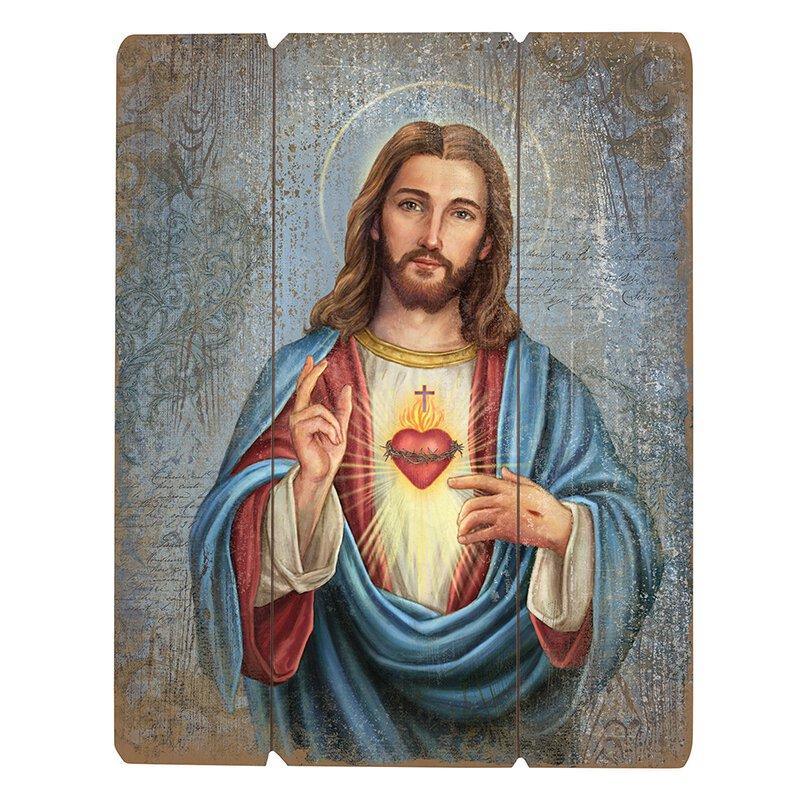 Sacred Heart Wood Pallet (Ars Sacra Collection) - 15" H - Saint-Mike.org