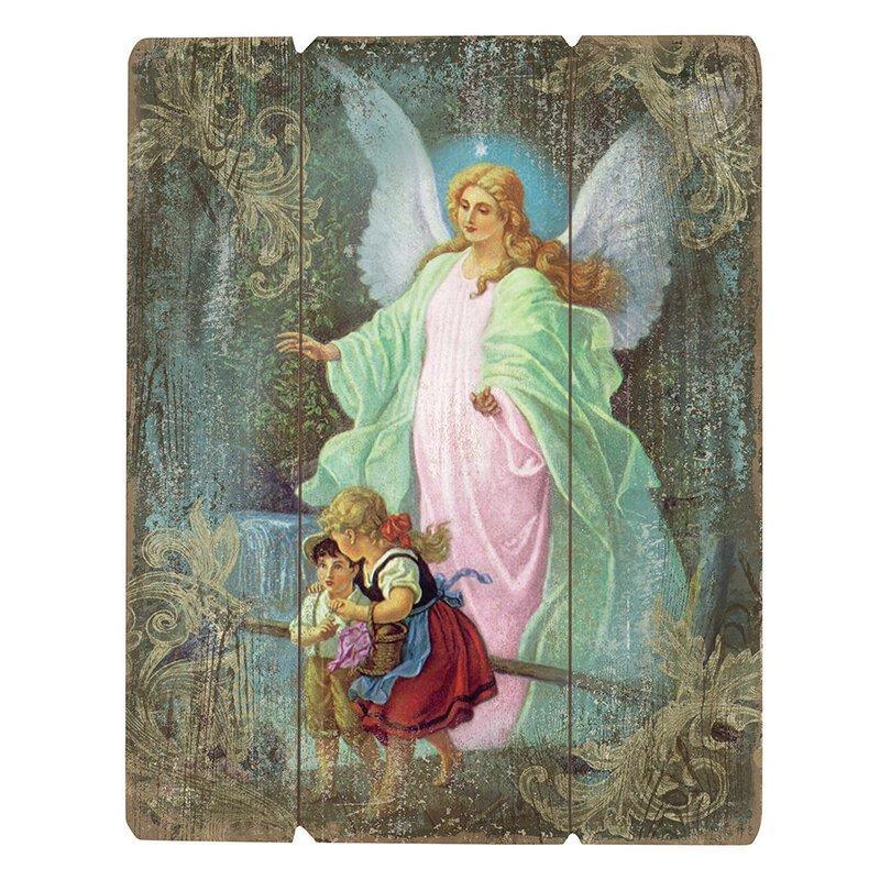 Guardian Angel Wood Pallet (Ars Sacra Collection) - 15" H - Saint-Mike.org