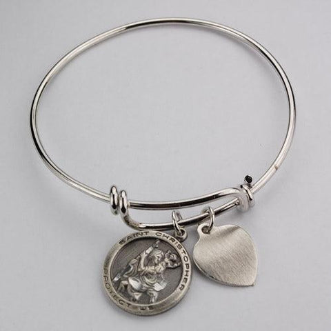 St. Christopher Adult Round Pewter Bracelet with Faith Bangle - 2.75" Dia - Saint-Mike.org