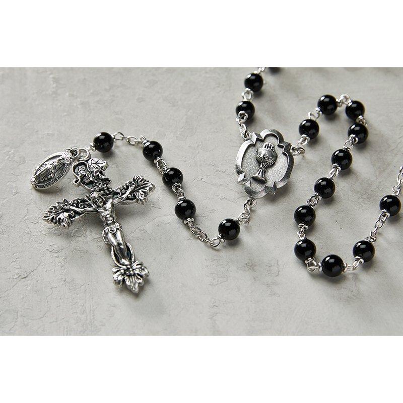 Black First Communion Rosary Grapevine Crucifix (Heritage Collection) - 6mm Bead - Saint-Mike.org