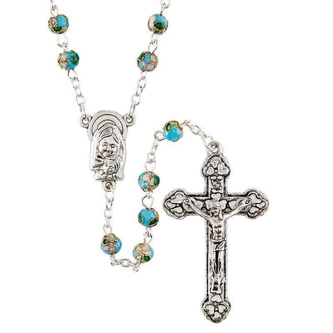 Blue Glass Cloisonne Bead Rosary - 6mm Bead - Saint-Mike.org