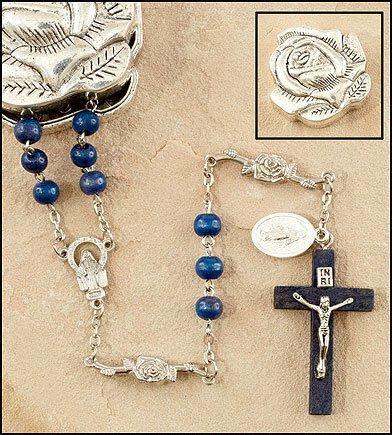 Blue Rose Petal Rosary in Rose Case - 6mm Bead - Saint-Mike.org