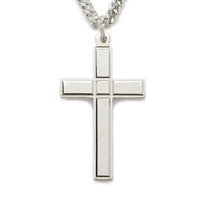 Center Box Cut Cross Chain Necklace Sterling Silver - 24" Chain - Saint-Mike.org