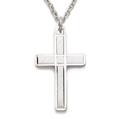Center Box Cut Cross Necklace Sterling Silver - 18" Chain - Saint-Mike.org
