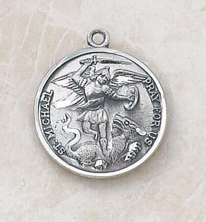 Circle Sterling Silver St. Michael Medal Necklace - 24" Chain - Saint-Mike.org
