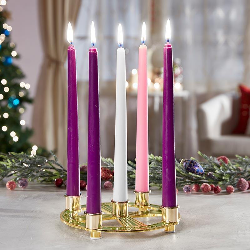 Circular Advent Wreath Candle Holder (O Come Emmanuel Collection) - 7" Dia - Saint-Mike.org