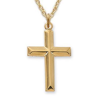 Cross Necklace Gold Plated for Men .875" Pendant - 18" Chain - Saint-Mike.org