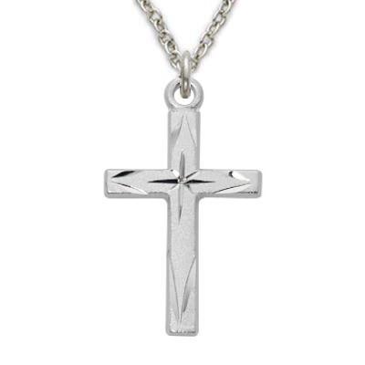 Cross Necklace .925 Sterling Silver with Brite Cuts - 18" Chain - Saint-Mike.org