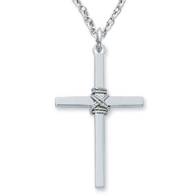 Cross Necklace Sterling Silver with Center Rope 1.375" Pendant - 24" Chain - Saint-Mike.org
