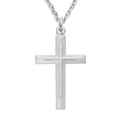 Cross Necklace Sterling Silver with Inner Cross - 24" Chain - Saint-Mike.org