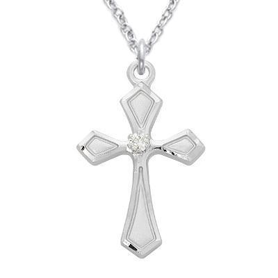 Cross Necklace for Women Sterling Silver and Cubic Zirconia Stone - 18" Chain - Saint-Mike.org