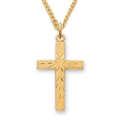 Cross Pendant Necklace with Brite Cuts .75" Pendant - 18" Chain - Saint-Mike.org