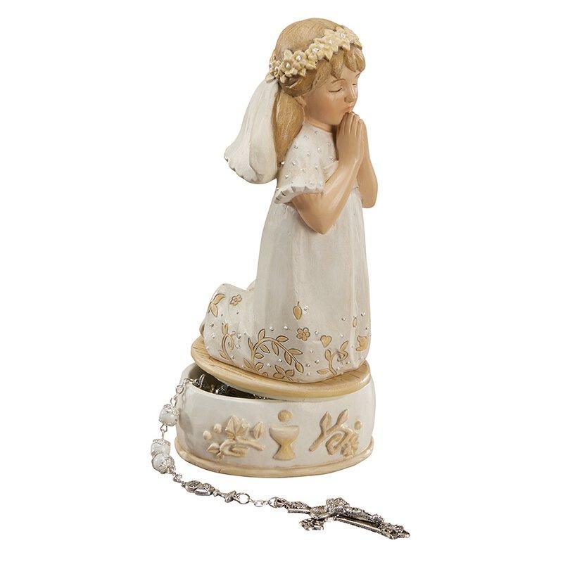 Girl Remembrance First Communion Rosary Box Figurine (Forever Blessed Collection) - 6" H - Saint-Mike.org
