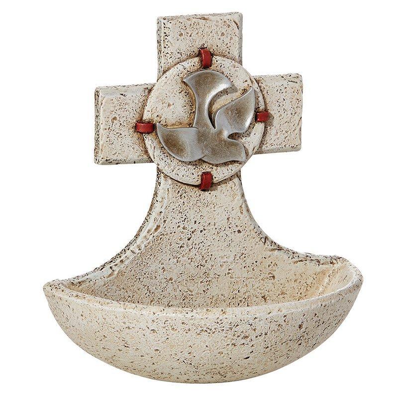Holy Spirit Stone Resin Holy Water Font - 5" H - Saint-Mike.org