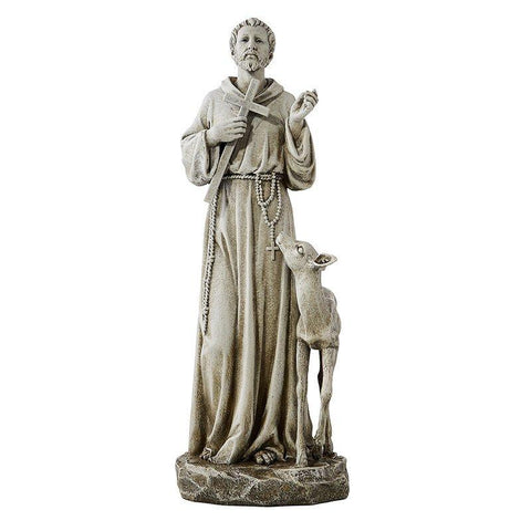 St. Francis with Deer Garden Statue - 12" H - Saint-Mike.org