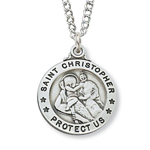 St. Christopher Medal Circle Pewter Pendant Necklace - 24" Chain - Saint-Mike.org