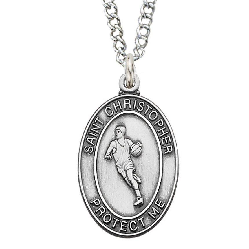 St. Christopher Basketball Medal Necklace - 24" Chain - Saint-Mike.org