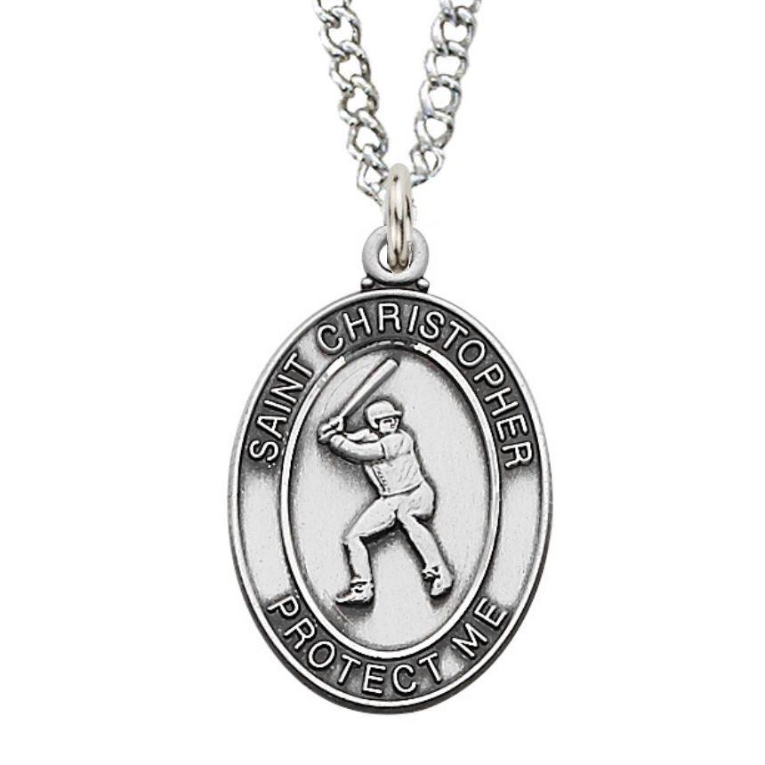 St. Christopher Baseball Medal Necklace - 24" Chain - Saint-Mike.org