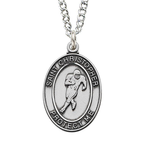 St. Christopher Football Medal Necklace - 24" Chain - Saint-Mike.org