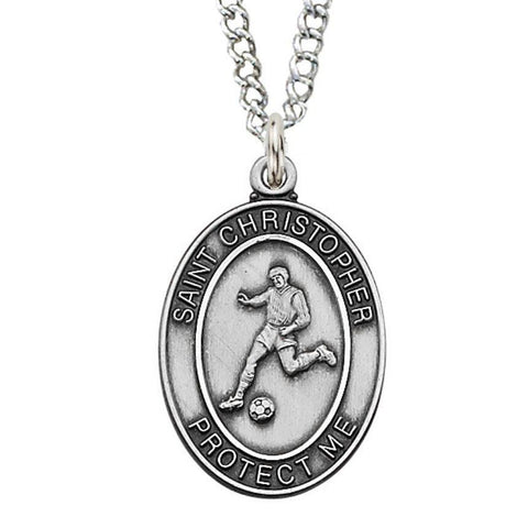 St. Christopher Soccer Medal Necklace - 24" Chain - Saint-Mike.org