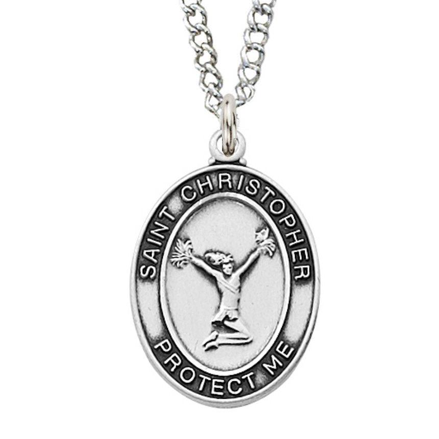 St. Christopher Girls Cheerleading Medal Necklace - 18" Chain - Saint-Mike.org
