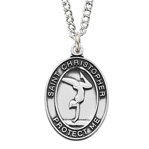 St. Christopher Girls Gymnastics Medal Necklace - 18" Chain - Saint-Mike.org