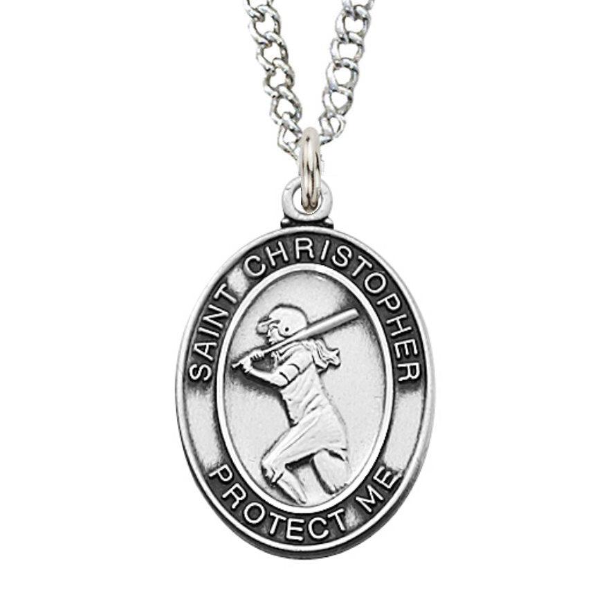 St. Christopher Girls Softball Medal Necklace - 18" Chain - Saint-Mike.org