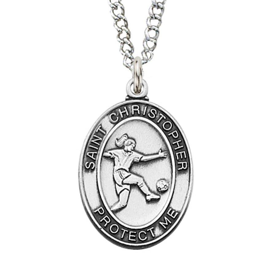 St. Christopher Girls Soccer Medal Necklace - 18" Chain - Saint-Mike.org