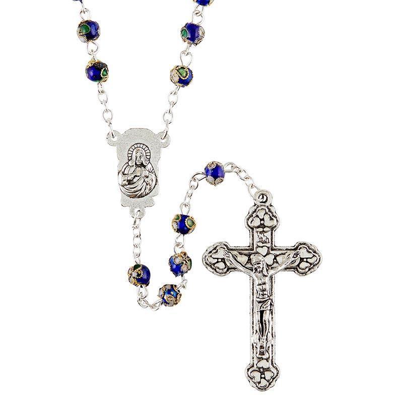 Dark Blue Glass Cloisonne Bead Rosary - 6mm Bead - Saint-Mike.org